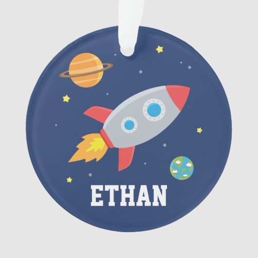 Spatie Rocket Blast Off, Kinder gepersonaliseerd Ornament (voorkant)
