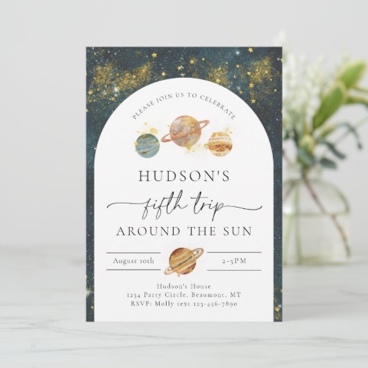 Spatie Verjaardagsuitnodiging | Vijfde Verjaardag Kaart (Staand voorkant)