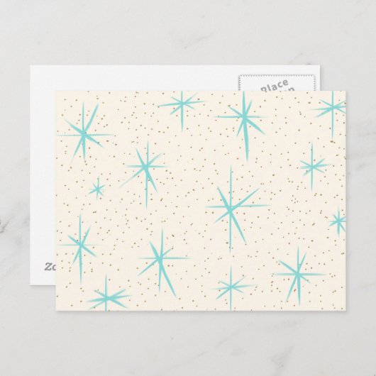 Spatietijd Turquoise Starbursts Briefkaart (Voorkant / Achterkant)