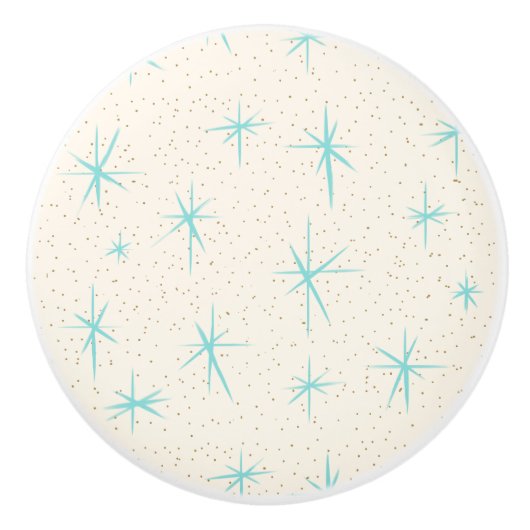 Spatietijd Turquoise Starbursts keramische knop (Voorkant)