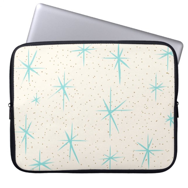 Spatietijd Turquoise Starbursts laptophoes Laptop Sleeve (Voorkant)
