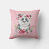Spatjes PANDA BEAR Roze Boho Bloemen Meisjes Naam Kussen (Achterkant)