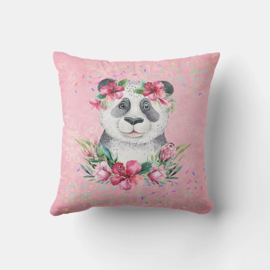 Spatjes PANDA BEAR Roze Boho Bloemen Meisjes Naam Kussen (Achterkant)