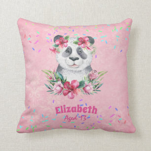 Spatjes PANDA BEAR Roze Boho Bloemen Meisjes Naam Kussen