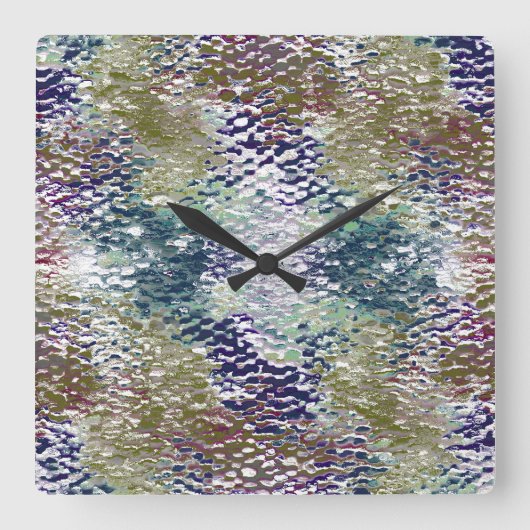 Spatten en splatten van verf onder gehamerd glas vierkante klok (Voorkant)