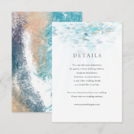 Spattende Blauwe Golven Kust Bruiloft Details Kaar RSVP Kaartje
