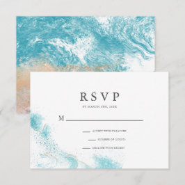Spattende Blauwe Golven Kust Bruiloft RSVP Kaart