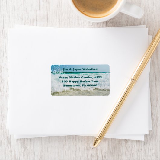 Spattende Golven Strand Adres Brede Labels (Insitu)