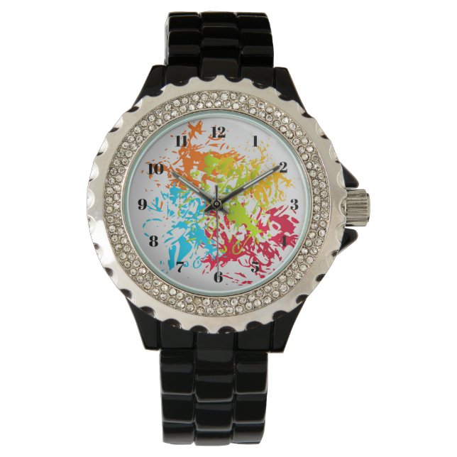 Spatters verven op wit horloge (Voorkant)