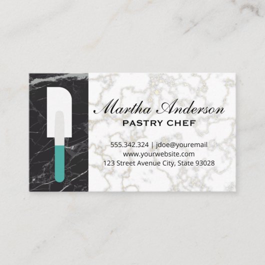 Spatula | Goudwitte marmer | Zwarte marmer Visitekaartje (Voorkant)