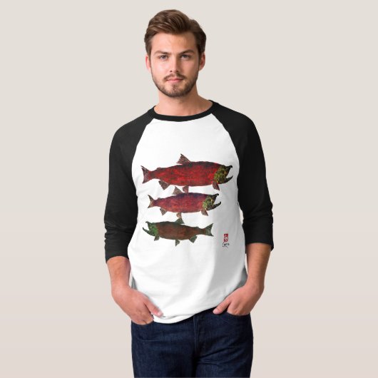 Spawning Salmon - 3/4 Sleeve Raglan T-shirt (Voorkant volledig)