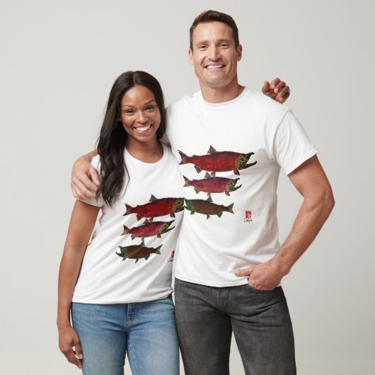 Spawning Salmon (voor en achter) - T-shirt met lan (Unisex)
