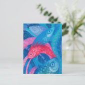 Spawning, vis, roze en blauw, onderwaterverf briefkaart (Staand voorkant)