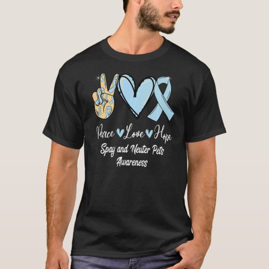Spay en Neuter Pets SNP Peace Love Hope Light Blu T-shirt (Voorkant)