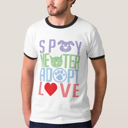 Spay Neuter Adopt Love 2 T-shirt (Voorkant)