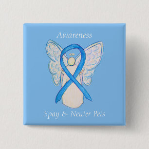 Spay/Neuter Pets Awareness Angel Ribbon Art Pin Vierkante Button 5,1 Cm
