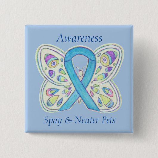 Spay/Neuter Pets Awareness Ribbon Butterfly Pin Vierkante Button 5,1 Cm (Voorkant)