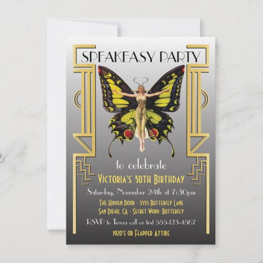 Speakeasy Flapper Great Gatsby Party Uitnodiging (Voorkant)