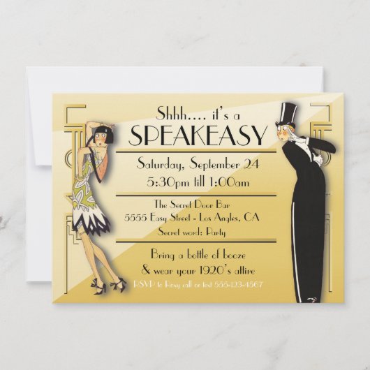 Speakeasy Flapper Great Gatsby Party Uitnodiging (Voorkant)