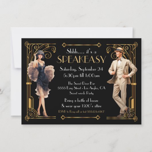 Speakeasy Flapper Grote Gatsby Art Deco Party Kaart (Voorkant)
