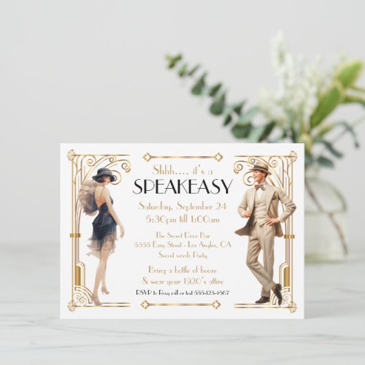Speakeasy Flapper Grote Gatsby Art Deco Party Kaart (Staand voorkant)