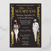 Speakeasy Flapper Party Afro-Amerikaans Zwart Folie Uitnodiging (Voorkant)