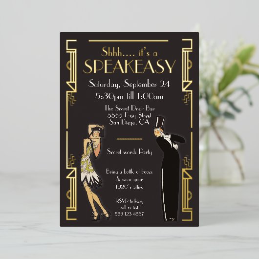 Speakeasy Flapper Party Folie Uitnodiging (Staand Voorkant)