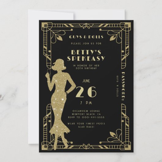 Speakeasy Flapper Roaring 20s Gatsby Gold Verjaard Kaart (Voorkant)