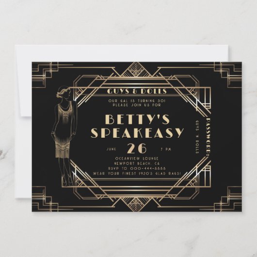 Speakeasy Flapper Roaring 20s Gold Gatsby Verjaard Kaart (Voorkant)