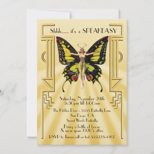 Speakeasy Vlinder Flapper Great Gatsby Feest Kaart (Voorkant)