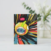 Speakerballteken op explosieve achtergrond briefkaart (Staand voorkant)