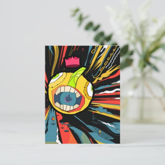 Speakerballteken op explosieve achtergrond briefkaart (Staand voorkant)