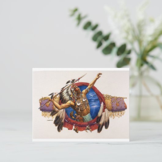 Spear Warrior Native American Briefkaart (Staand voorkant)