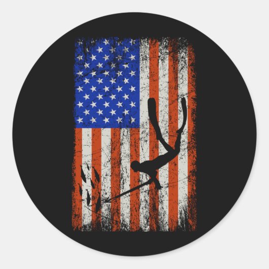 Spearfish Spearfisher American Flag  Ronde Sticker (Voorkant)