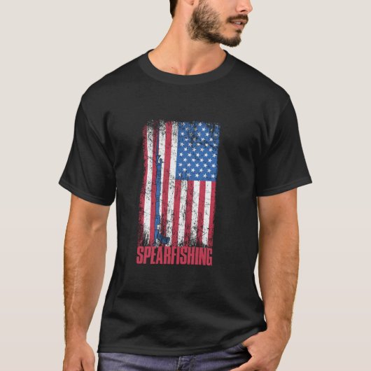 Spearfisher America Flag Spear Spearfishing Fish H T-shirt (Voorkant)