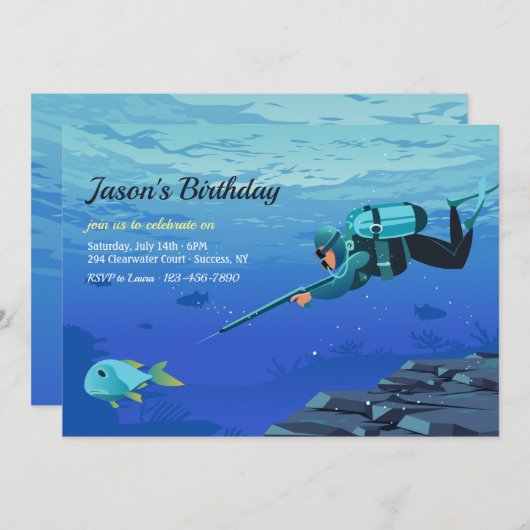 Spearfishing verjaardagsuitnodiging kaart (Voorkant / Achterkant)