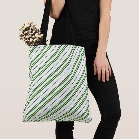 Spearmint Candy Cane Christmas Stripes Tote Bag (Dichtbij)