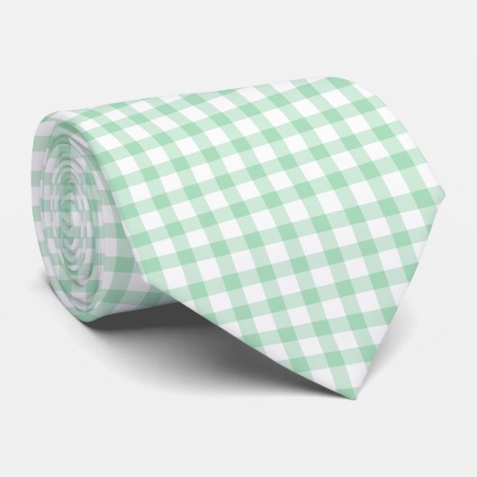 Spearmint Green Gingham Pattern Neckties voor mann Stropdas (Opgerold)