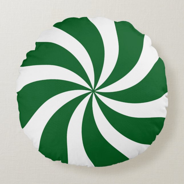 Spearmint Snoep Swirl Green and White Rond Kussen (Voorkant)