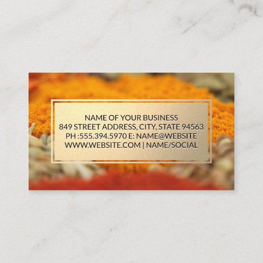 Specerijen en kruiden | Goud Lijst | keukengerei Visitekaartje (Achterkant)