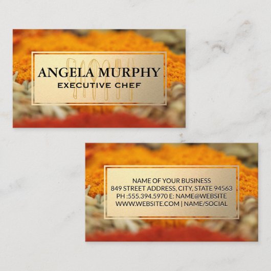 Specerijen en kruiden | Goud Lijst | keukengerei Visitekaartje (Voorkant / Achterkant)