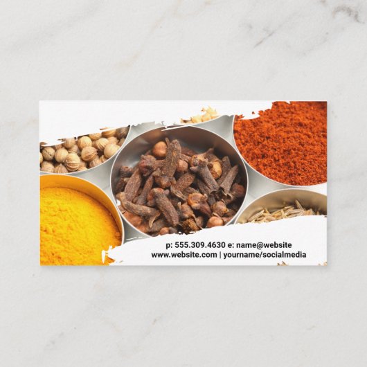 Specerijen en kruiden in televisiecontainers visitekaartje (Achterkant)