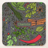 Specerijen patroon aangepaste naam grijs kartonnen onderzetters (Voorkant)