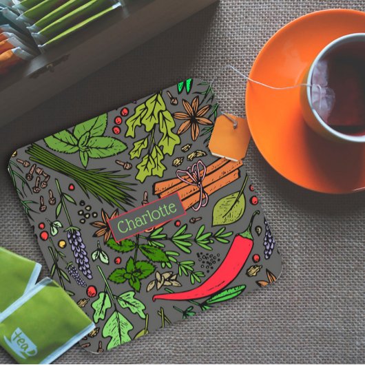 Specerijen patroon aangepaste naam grijs kartonnen onderzetters