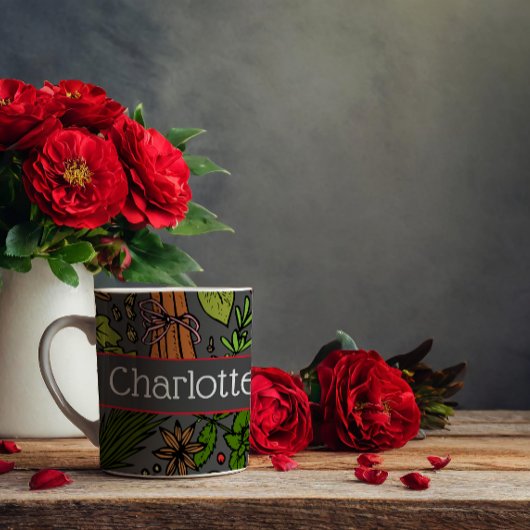 Specerijen patroon aangepaste naam grijs koffiemok