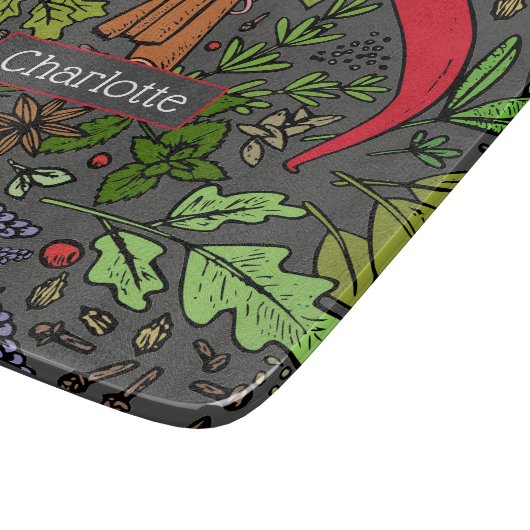 Specerijen patroon aangepaste naam grijs snijplank (Hoek)