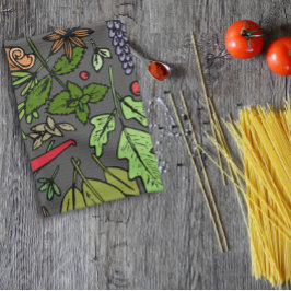 Specerijen patroon aangepaste naam grijs theedoek