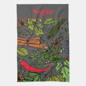 Specerijen patroon aangepaste naam grijs theedoek (Verticaal)