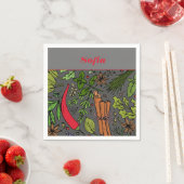 Specerijen patroon aangepaste naam grijs wit servet (Insitu)