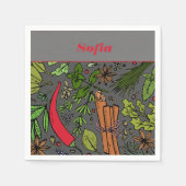 Specerijen patroon aangepaste naam grijs wit servet (Voorkant)